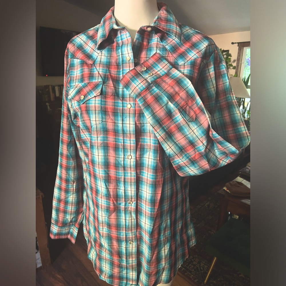 Coral and Turquoise Western Shirt - Show Rodeo Shirt
